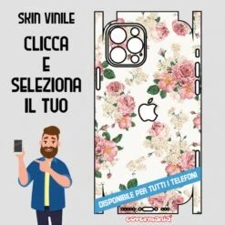 SKIN VINILE ADESIVO FIORI FLOWER BIANCO WRAPPING PER TUTTI I TELEFONI
