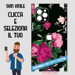 SKIN VINILE ADESIVO FIORI FLOWER NERO WRAPPING PER TUTTI I TELEFONI