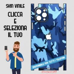 SKIN VINILE ADESIVO MIMETICA CAMOUFLAGE BLUE WRAPPING PER TUTTI I TELEFONI